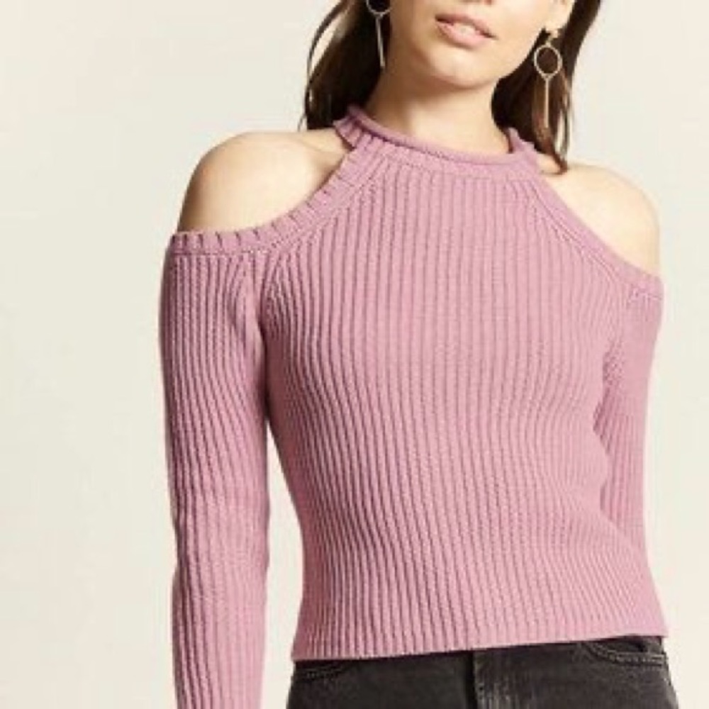 NWT Forever 21 Blush cold shoulder knit sweater - S